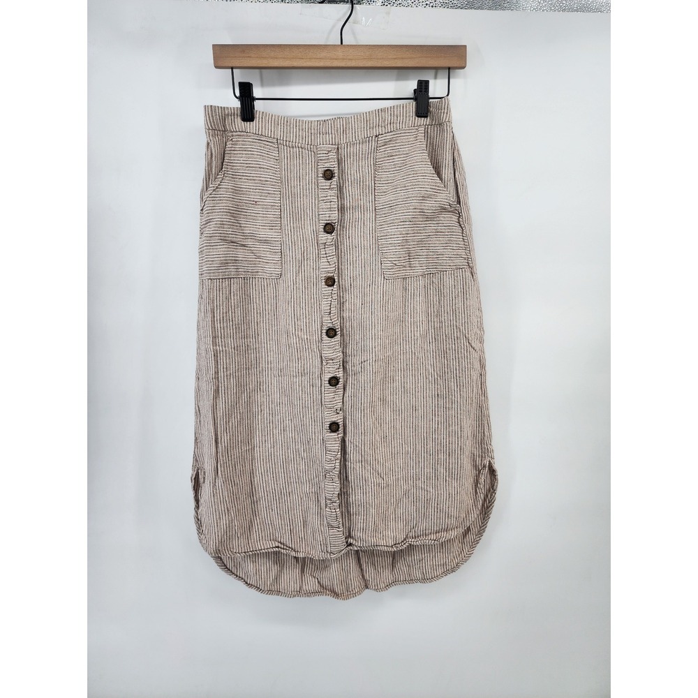 Maurices Linen Blend Striped Button Front Midi Skirt Neutral Boho Small
